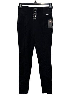 Guess Womens Black High-Waisted Skinny Pants With Hook Detailing And Tags Size M